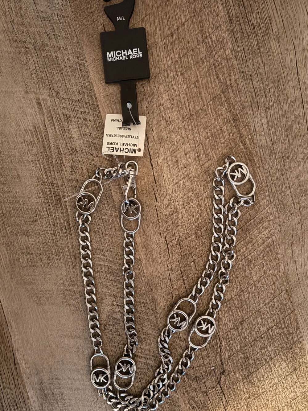 Michael Kors Silver Tone Logo Chain Belt Size M/L